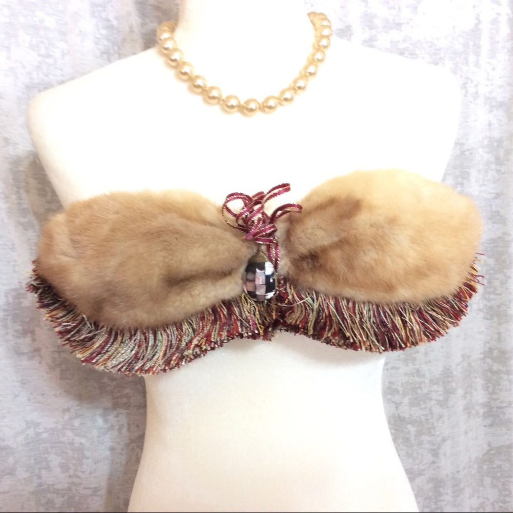 'Katy' Warm Blonde Mink Fur Handcrafted Bra Top